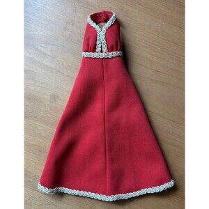Vintage Barbie Red Halter Gown Braided Silver Trim Montgomery Ward